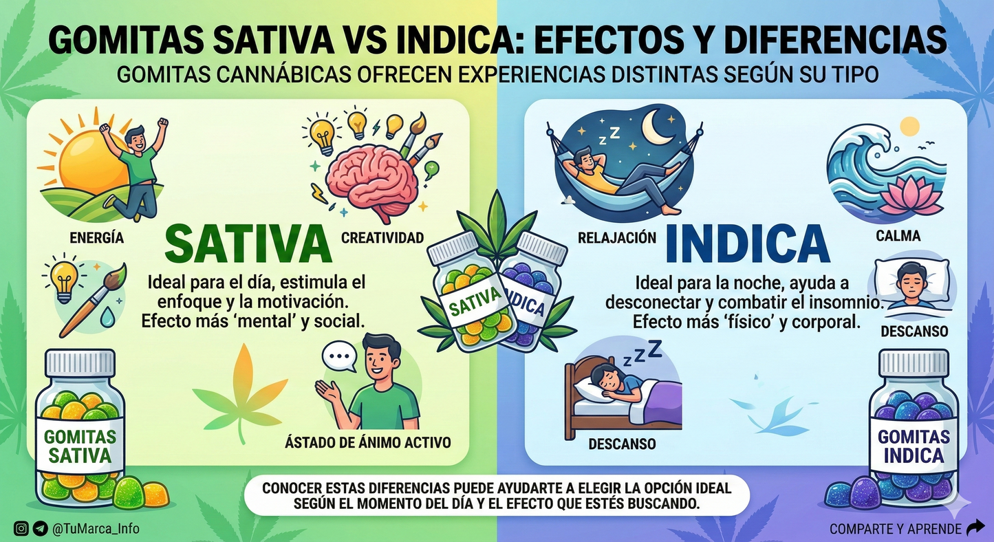 ¿Qué efecto tiene una gomita Sativa vs Indica?