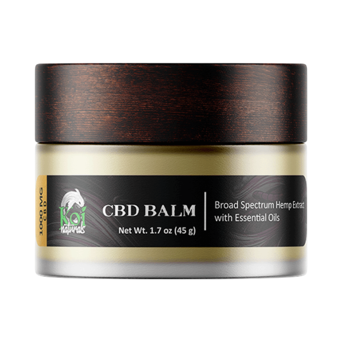 Bálsamo de CBD California Leaf Koi Naturals de 1000mg con extracto de cáñamo y aceites esenciales en frasco de 45g