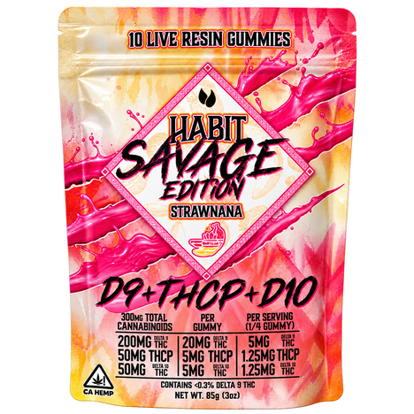 Habit Gummy THCP  Savage Edition Strawnana Gummies - 10 Gomitas Delta 9  20 mg, Delta 10 THC 5 mg, THCP 5 mg