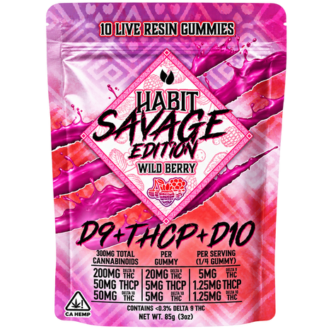 THCP Habit Gummy  Savage Wild Berry 10 Gomitas Delta 9  20 mg, Delta 10 THC 5 mg, THCP 5 mg