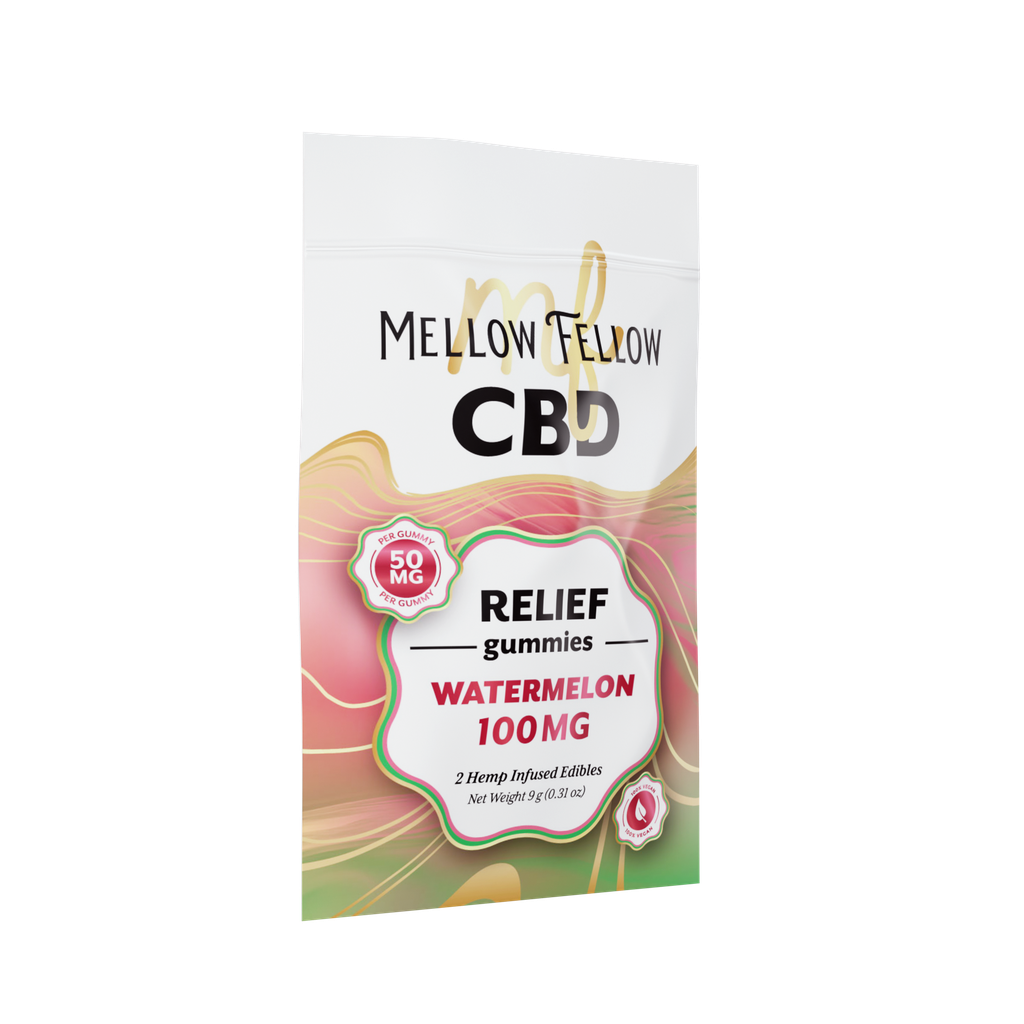 MELLOW FELLOW RELIEF GUMMIES 2PZ EDIBLES 100MG CBD WATERMELON