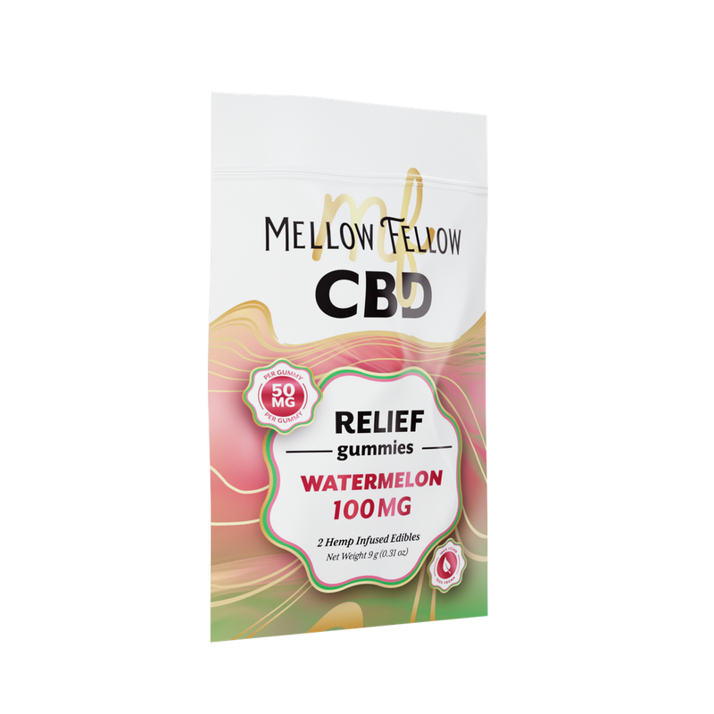 MELLOW FELLOW RELIEF GUMMIES 2PZ EDIBLES 100MG CBD WATERMELON-1