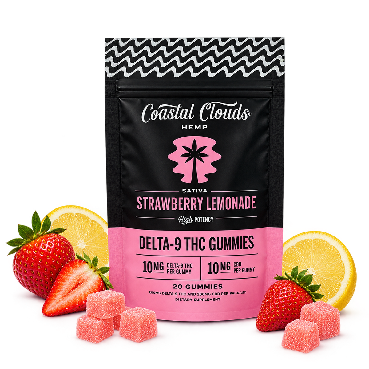 Coastal Clouds  Strawberry Lemonade D9 THC Gummies + CBG Sativa
