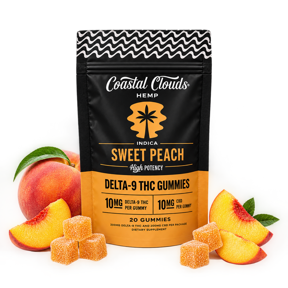 Coastal Clouds Sweet Peach D9 THC Gummies + CBD Hybrid