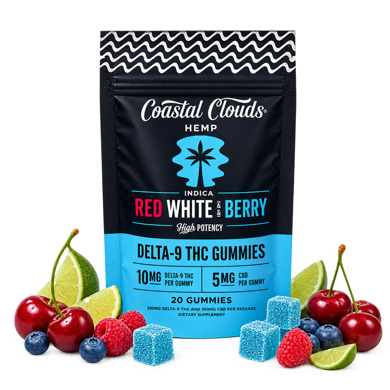 Coastal Clouds Red White & Berry D9 THC Gummies + CBN Indica-1