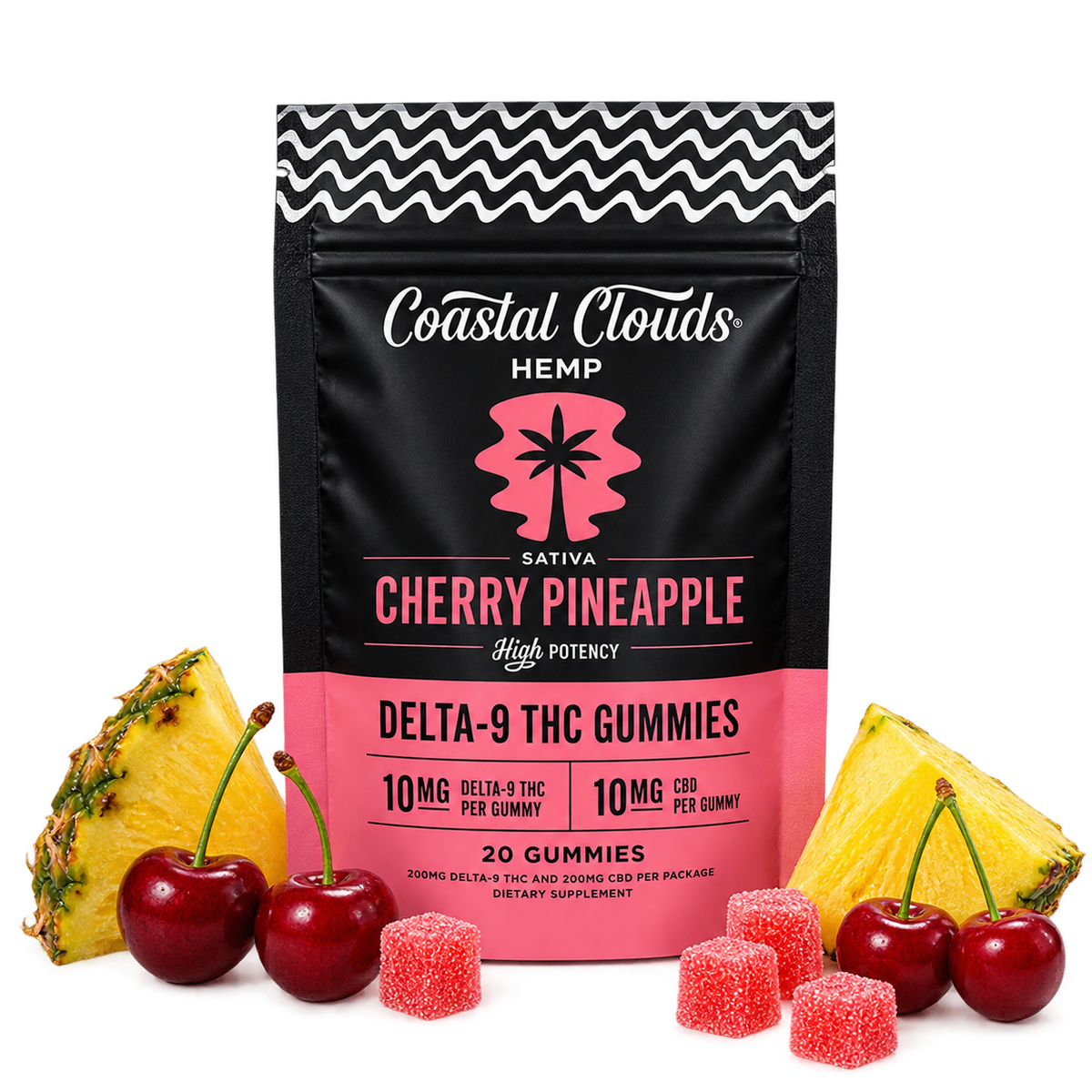 Coastal Clouds Cherry Pineapple D9 THC Gummies + CBG Sativa