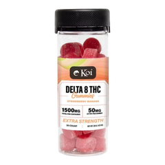 Frasco de California Leaf con 30 gomitas Delta 8 Koi sabor fresa y plátano, 1500mg de potencia extra