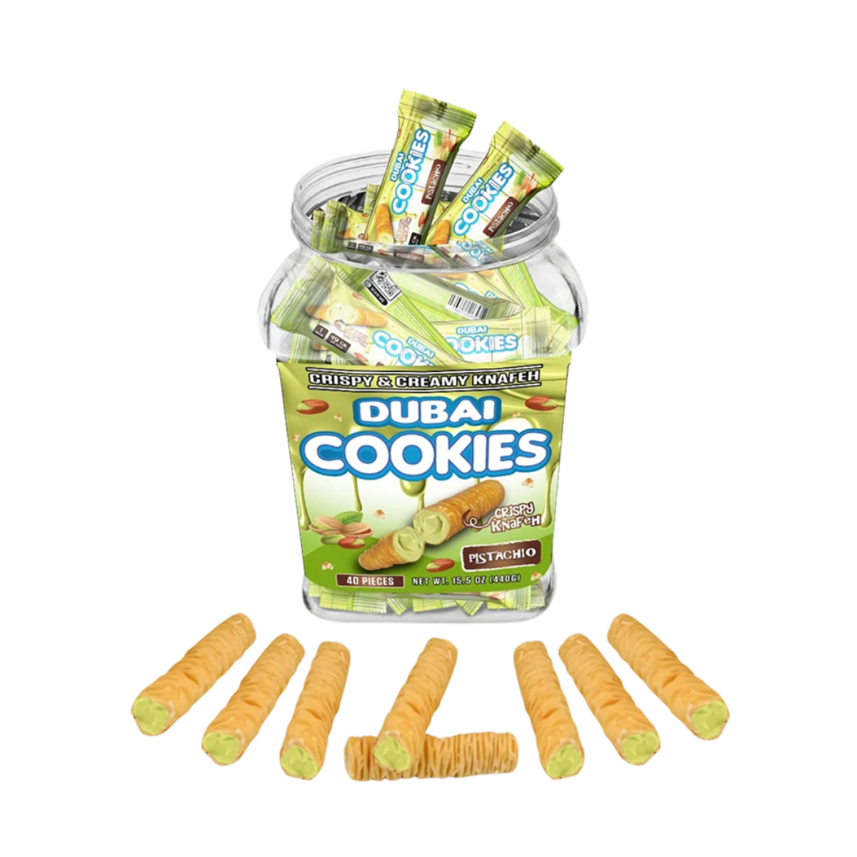 California Leaf Dubai Cookies de knafeh crujiente con relleno cremoso de pistache y THC en envase de 40 piezas