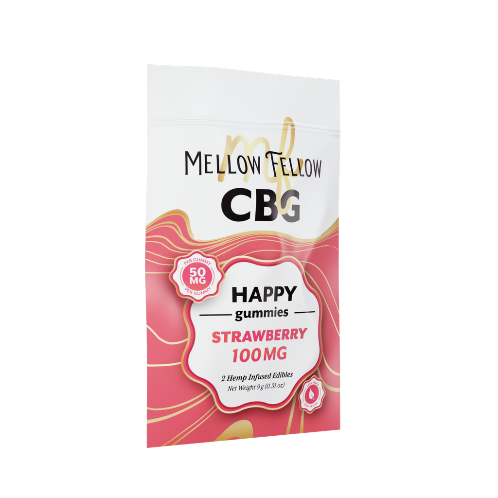 MELLOW FELLOW HAPPY GUMMIES 2PZ EDIBLES 100MG CBG STRAWBERRY