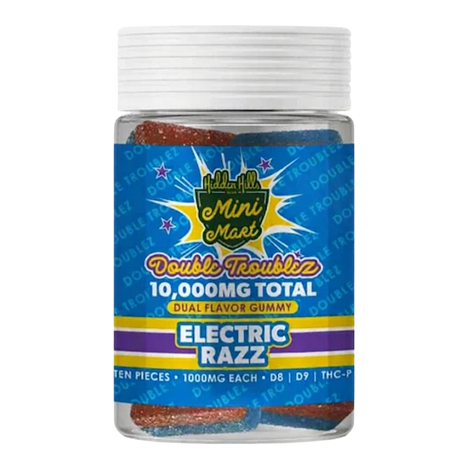 THCP Electric Razz Hidden Hills Mini Mart Double Troublez Gummies 10G