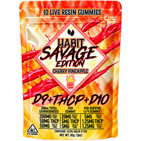 THCP Habit Gummy  Savage Cherry Pineapple 10 Gomitas Delta 9  20 mg, Delta 10 THC 5 mg, THCP 5 mg