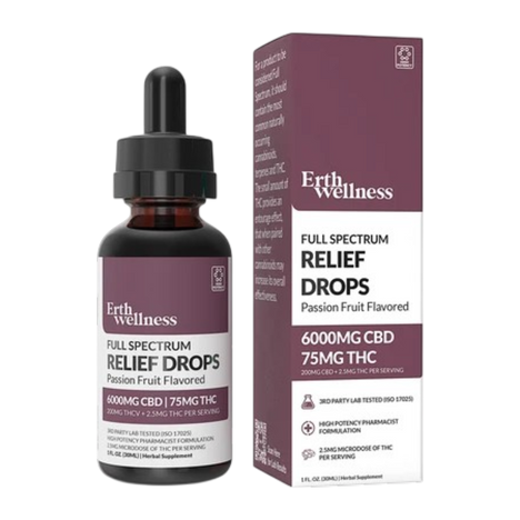 CBD + THC Erth Full Spectrum Relief Drops 6000MG Passion Fruit