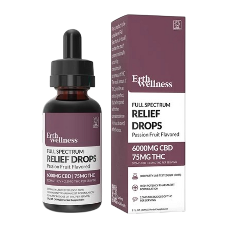 CBD + THC Erth Full Spectrum Relief Drops 6000MG Passion Fruit-1