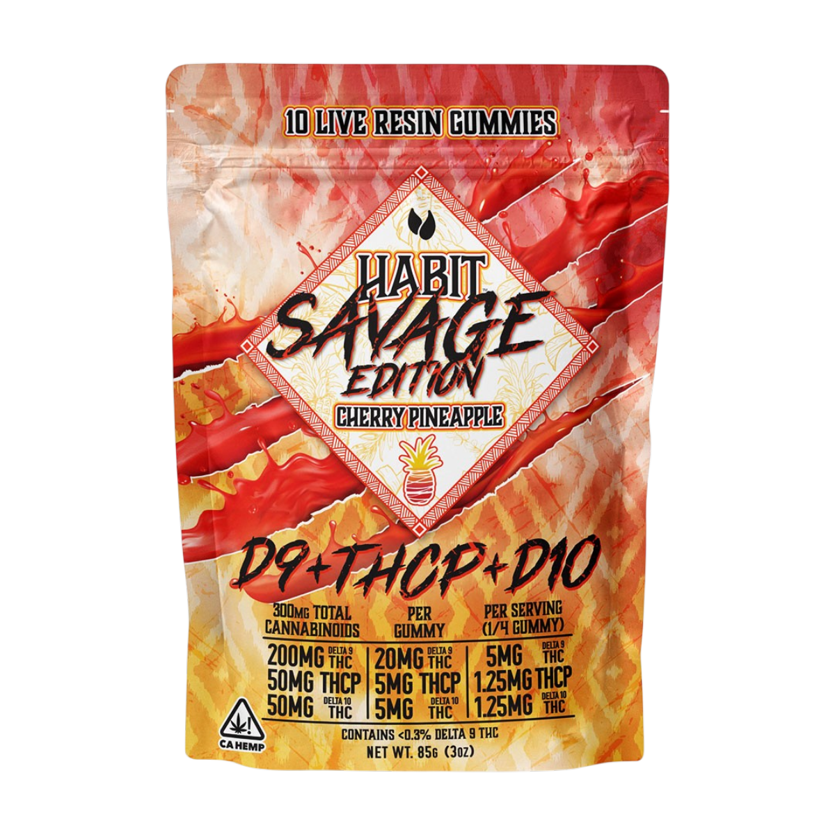 THCP Habit Gummy  Savage Cherry Pineapple 10 Gomitas Delta 9  20 mg, Delta 10 THC 5 mg, THCP 5 mg