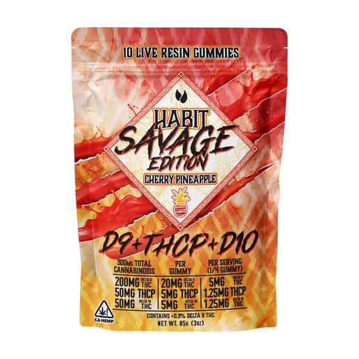 THCP Habit Gummy  Savage Cherry Pineapple 10 Gomitas Delta 9  20 mg, Delta 10 THC 5 mg, THCP 5 mg