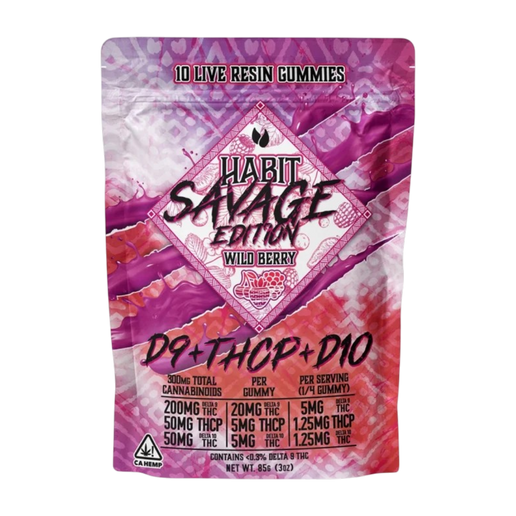 THCP Habit Gummy  Savage Wild Berry 10 Gomitas Delta 9  20 mg, Delta 10 THC 5 mg, THCP 5 mg