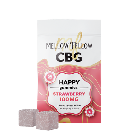 CBG Mellow Fellow Happy Gummies 2pz Edibles 100mg CBG Strawberry