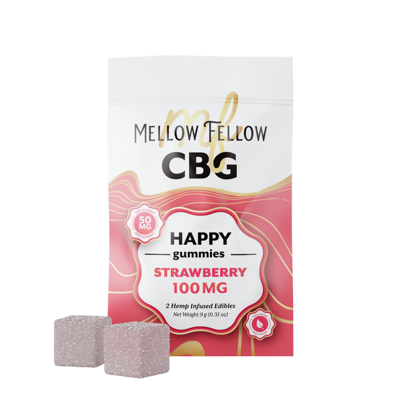 MELLOW FELLOW HAPPY GUMMIES 2PZ EDIBLES 100MG CBG STRAWBERRY-2