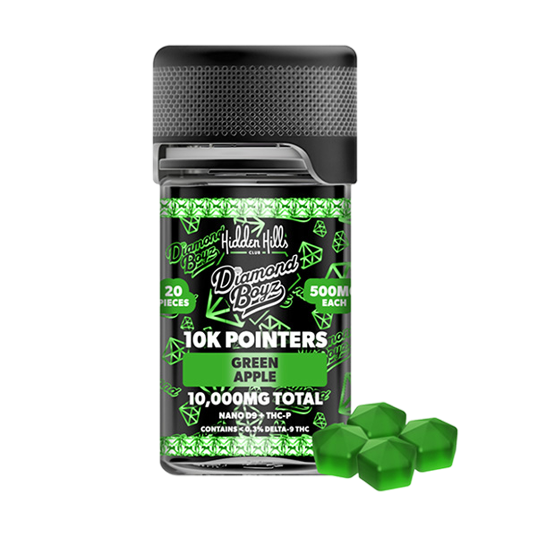 HIDDEN HILLS 10K POINTERS GUMMIES GREEN APPLE