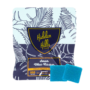 THC Hidden Hills Heady Blend Gummies Display Sour Blue Razz
