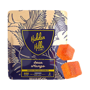 THC Hidden Hills Heady Blend Gummies Display Sour Mango