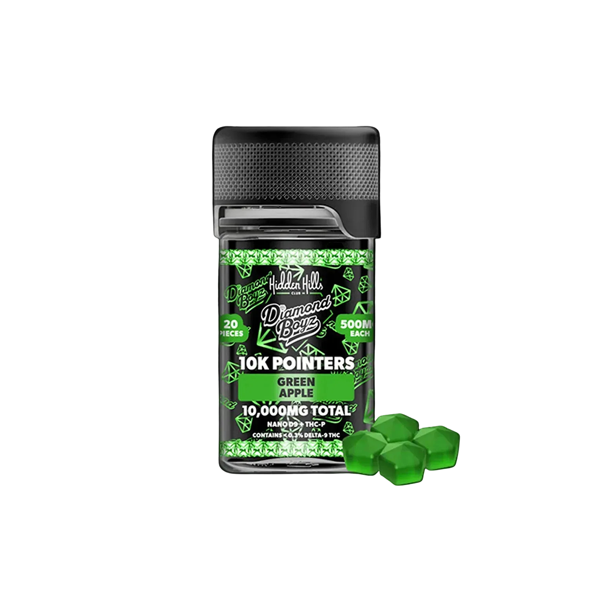 THC Hidden Hills Pointers Gummies 10k Green Apple
