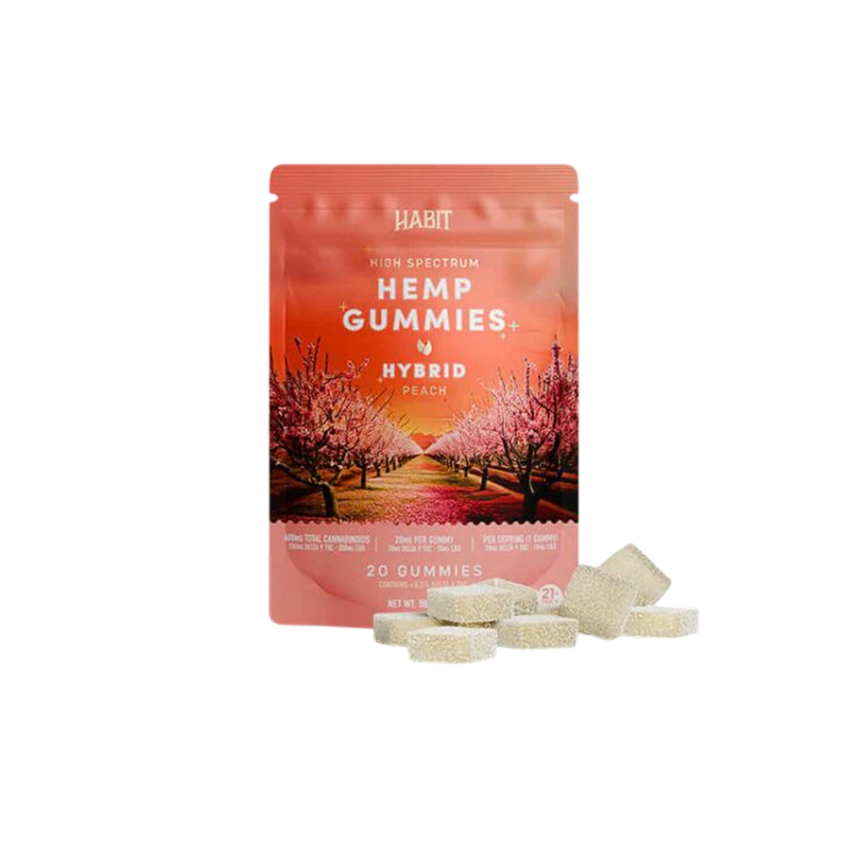 Habit | Gomitas Delta 9 THC 10 mg/pza + CBD 10 mg/pza | Peach - Hybird | 20 piezas