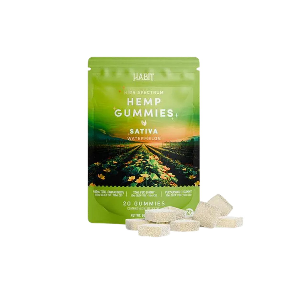 Habit | Gomitas Delta 9 THC 10 mg/pza + CBD 10 mg/pza | Watermelon | 20 piezas