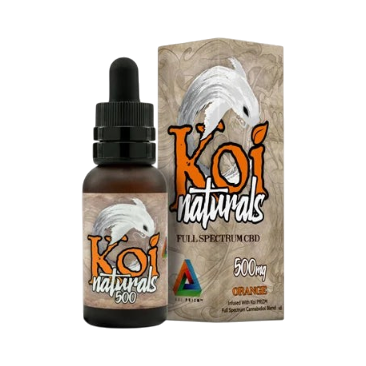 California Leaf Koi Naturals tintura de CBD sabor naranja de 500mg en frasco de 30ml con caja