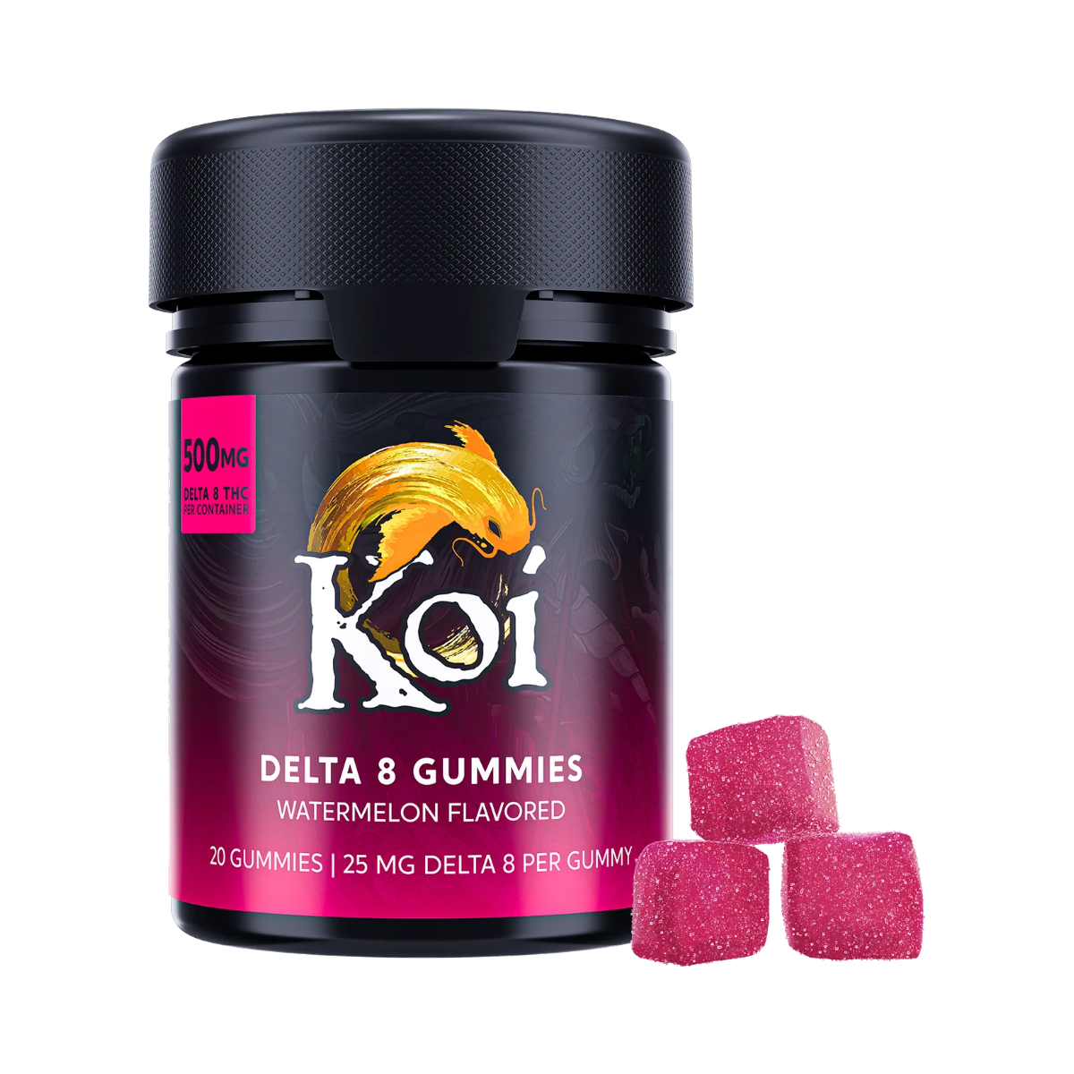Frasco de California Leaf Koi Delta 8 Gummies sabor sandía con 20 piezas y 500mg de THC total