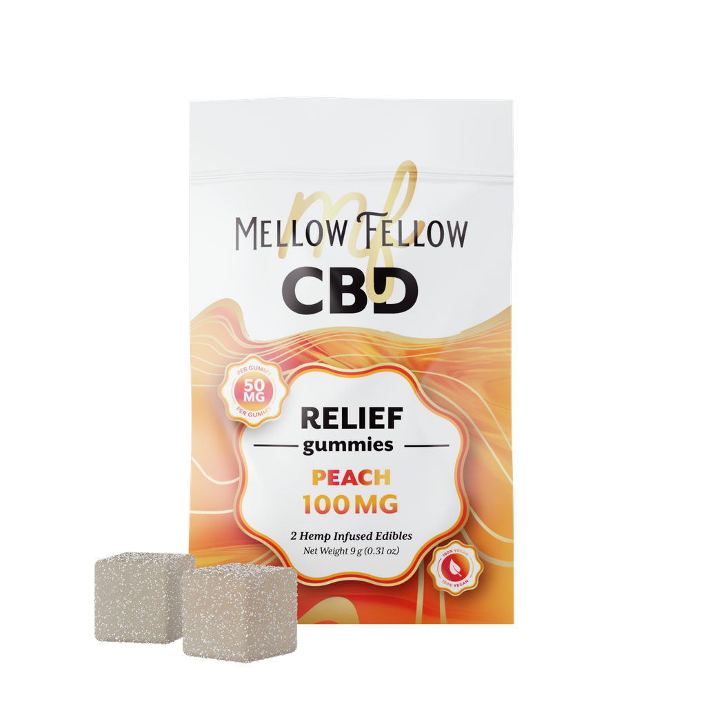 MELLOW FELLOW RELIEF GUMMIES 2PZ EDIBLES 100MG CBD PEACH-2