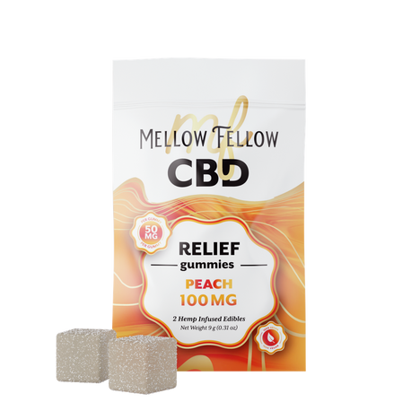 CBD Mellow Fellow Relief Gummies 2pz Edibles 100mg Peach