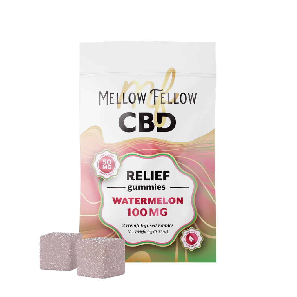 MELLOW FELLOW RELIEF GUMMIES 2PZ EDIBLES 100MG CBD WATERMELON-2