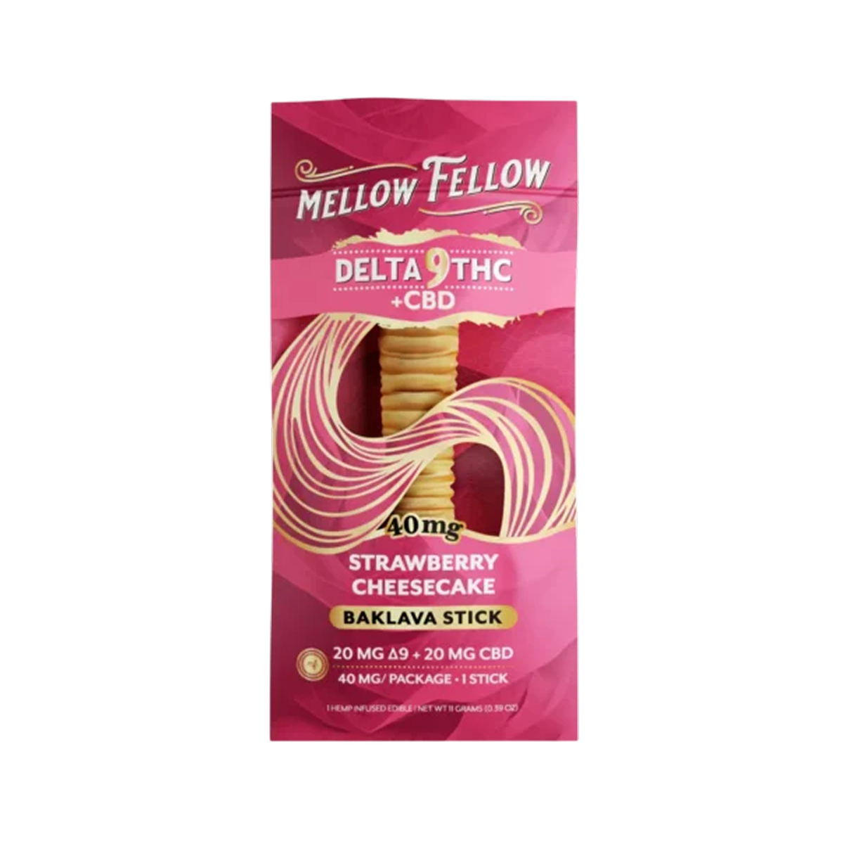 Mellow Fellow Delta-9 + CBD Baklava Stick: Strawberry Cheesecake (1 pz / 40mg Total)-1