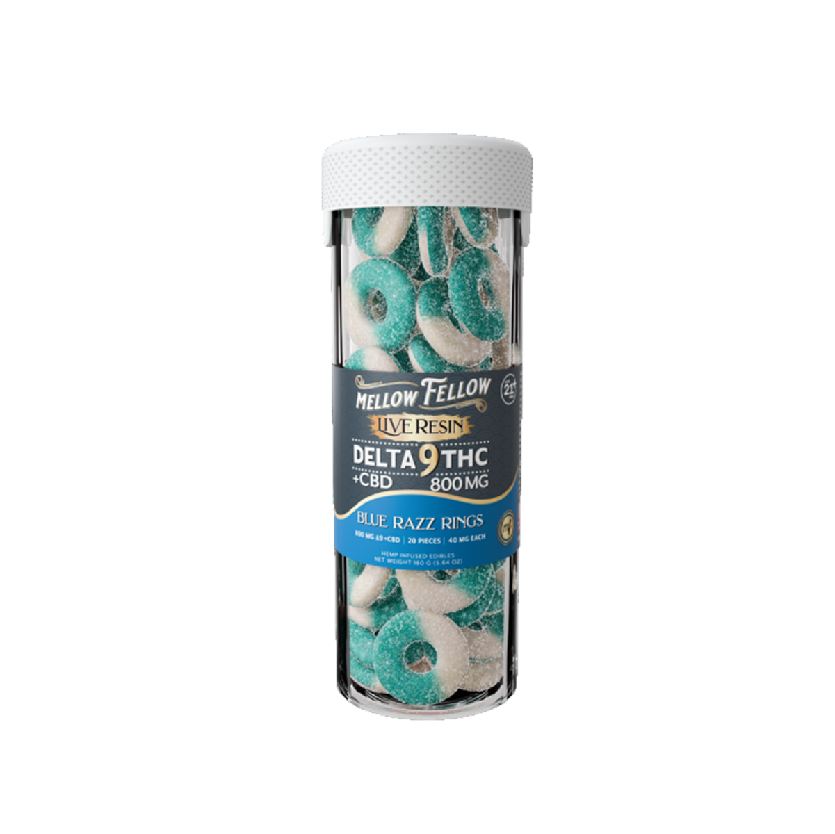 Mellow Fellow Live Resin Gummies Blue Razz Rings (20 pz / 800mg Total)