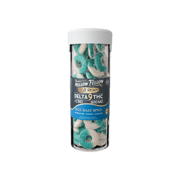 Mellow Fellow Live Resin Gummies Blue Razz Rings (20 pz / 800mg Total)