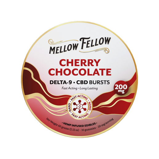 THC Mellow Fellow Bursts 10pz Edibles 200mg Nano Delta-9 + CBD Cherry Chocolate