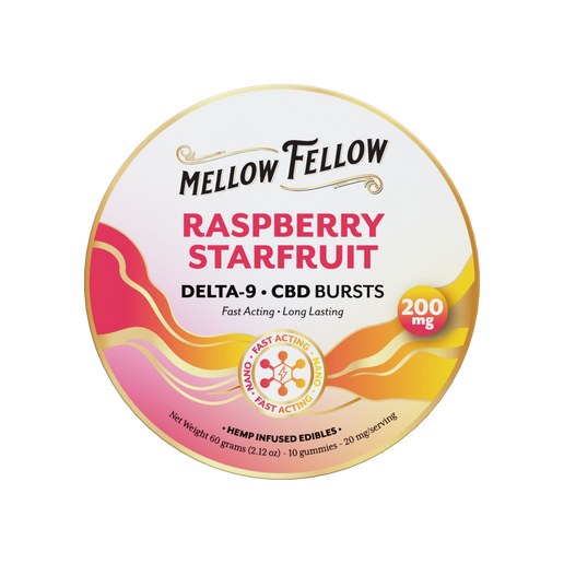 THC Mellow Fellow Bursts 10pz Edibles 200mg Nano Delta-9 + CBD Raspberry Starfruit