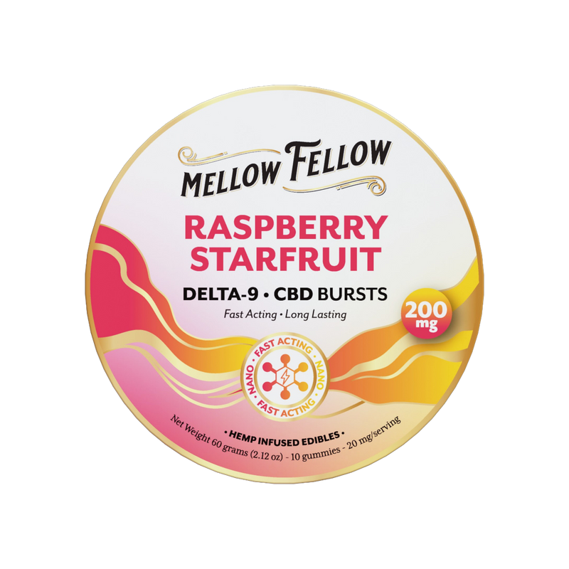 THC Mellow Fellow Bursts 10pz Edibles 200mg Nano Delta-9 + CBD Raspberry Starfruit-1