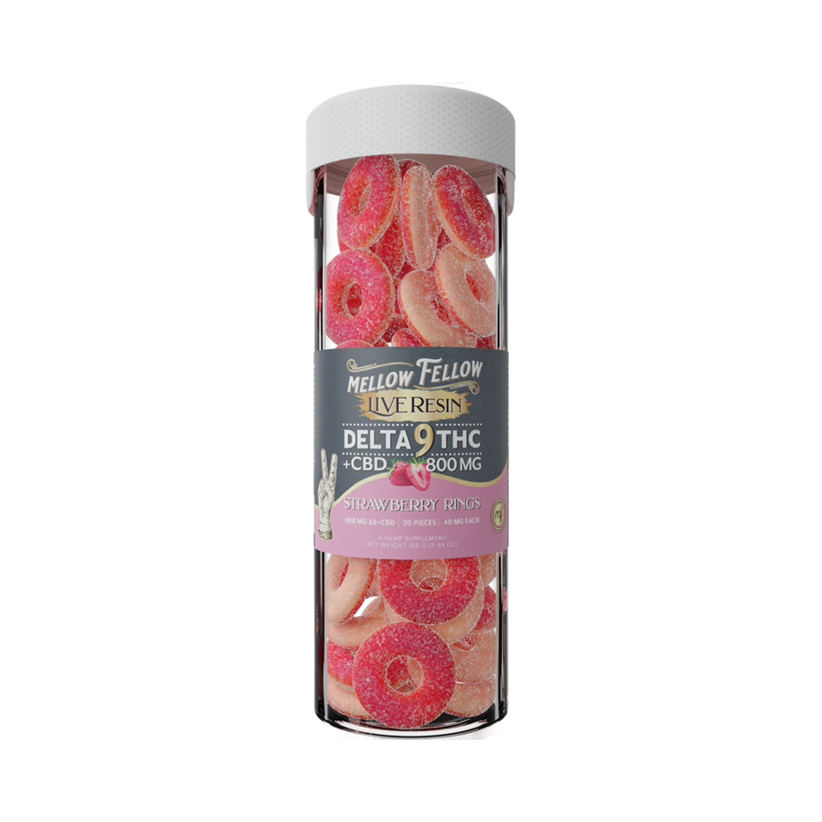 Mellow Fellow Live Resin Gummies Strawberry Rings (20 pz / 800mg Total)