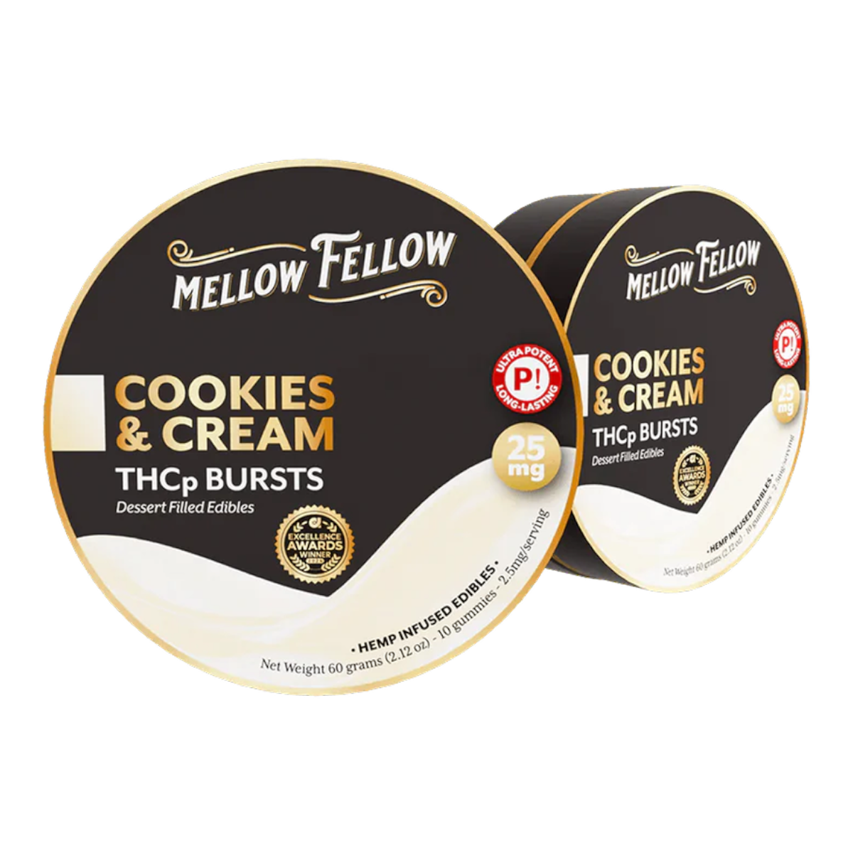 Lata metálica de California Leaf con gomitas Mellow Fellow THCp Bursts sabor Cookies and Cream de 25mg