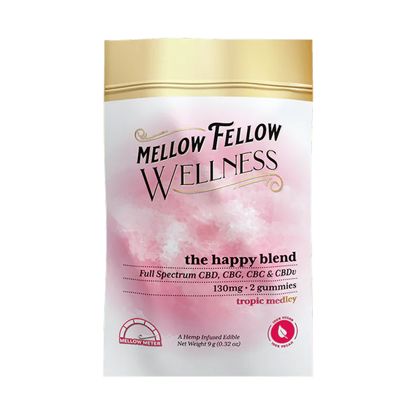 Mellow Fellow Wellness 2pc Gummies 130mg Happy Blend Tropic Medley