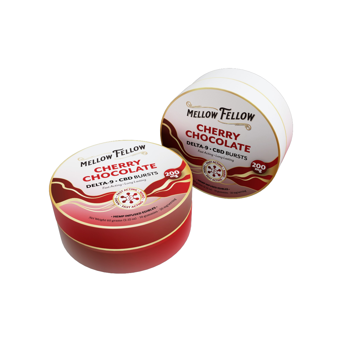 THC Mellow Fellow Bursts 10pz Edibles 200mg Nano Delta-9 + CBD Cherry Chocolate-2