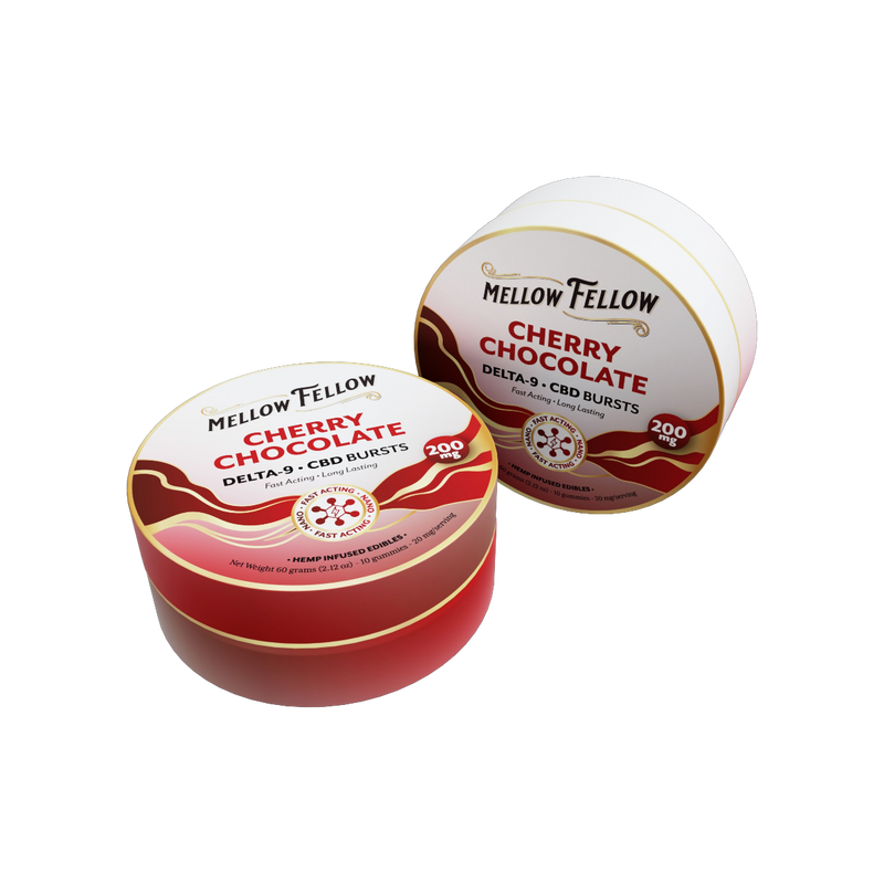 THC Mellow Fellow Bursts 10pz Edibles 200mg Nano Delta-9 + CBD Cherry Chocolate-2