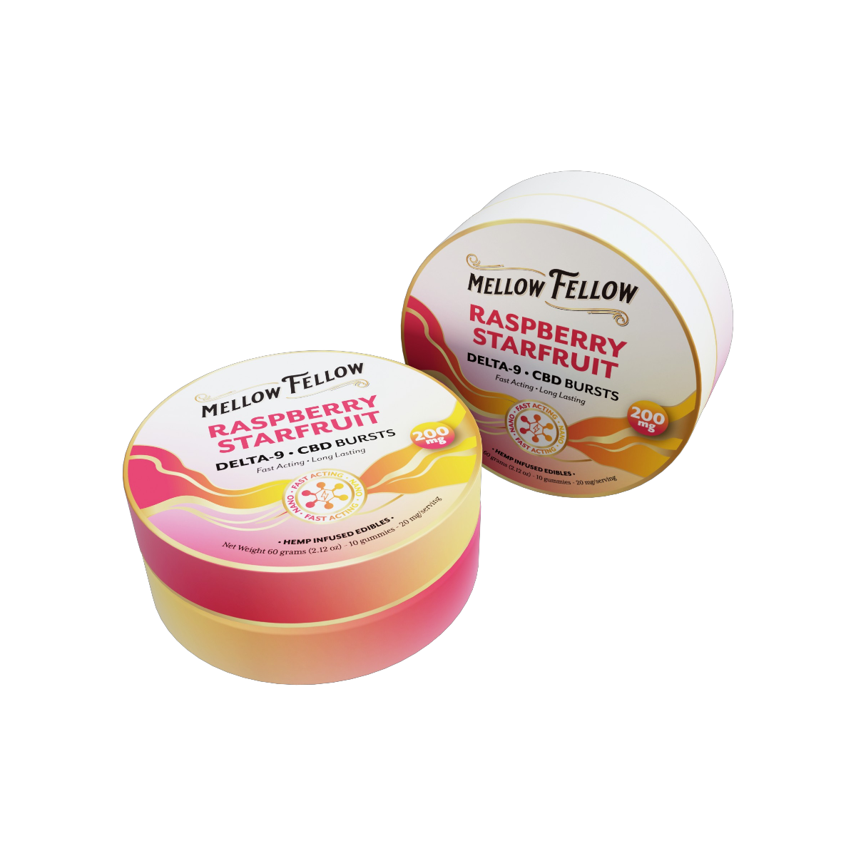 THC Mellow Fellow Bursts 10pz Edibles 200mg Nano Delta-9 + CBD Raspberry Starfruit-2