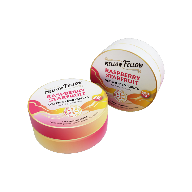 THC Mellow Fellow Bursts 10pz Edibles 200mg Nano Delta-9 + CBD Raspberry Starfruit-2