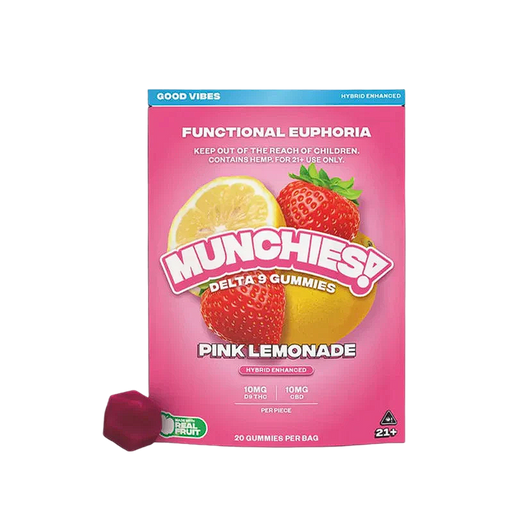 Delta Munchies Euphoria Delta 9 Gummy  Pink Lemonade  Hybrid  Good Vibes  20 Piezas