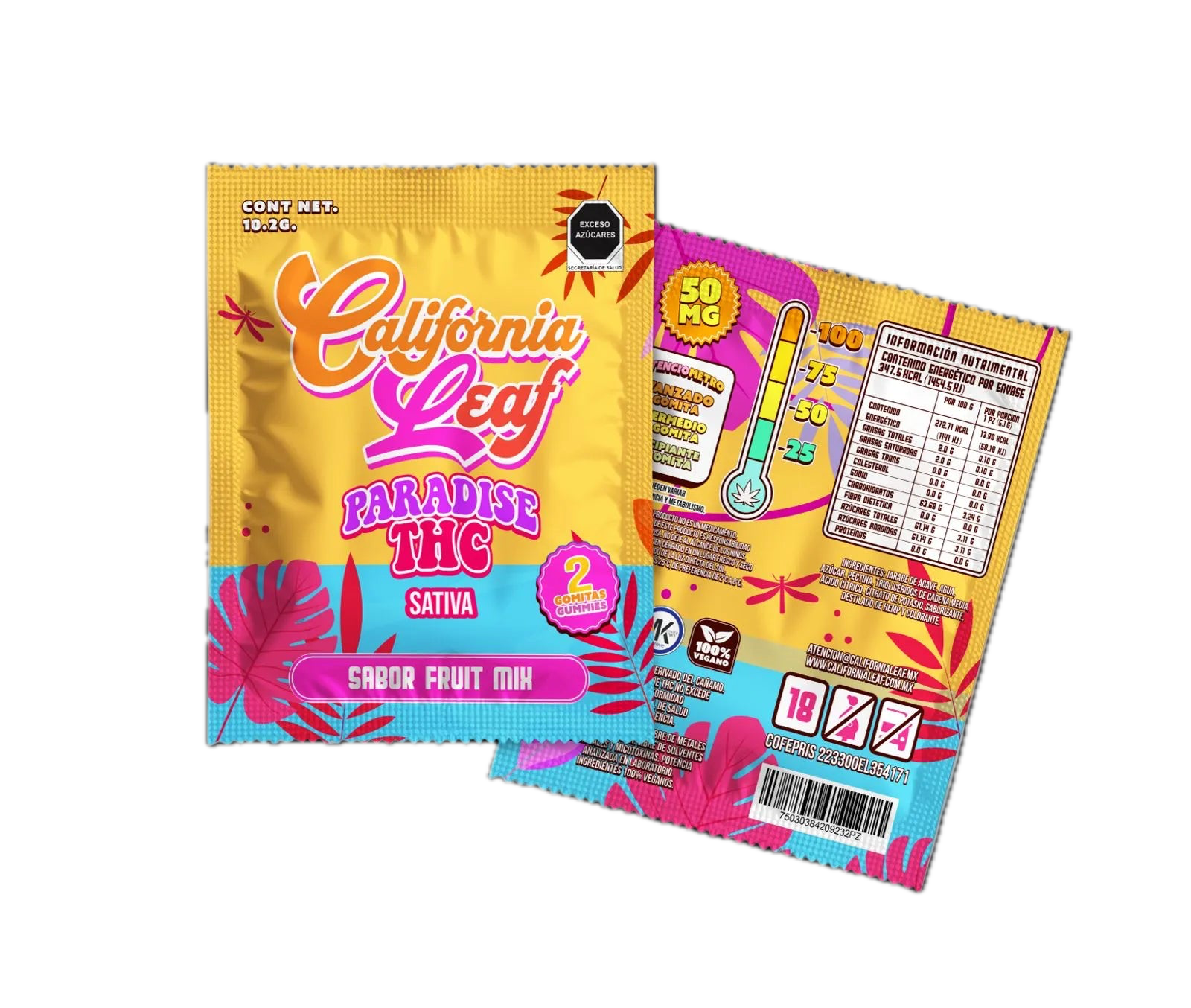 Sobre de Gomitas Paradise THC (Sativa – 30/50 mg D9-THC)  | 2 Piezas