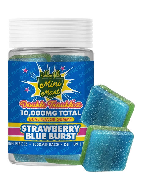 Hidden Hills Strawberry Blue Burs Mini Mart Double Troublez Gummies 10G