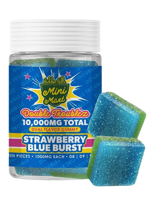 Hidden Hills Strawberry Blue Burs Mini Mart Double Troublez Gummies 10G